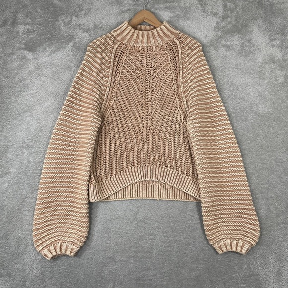Free People Sweaters - Free People Sweetheart Sweater Womens Small Tan Striped Chunky Knit Boho